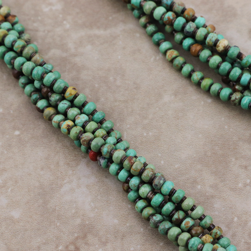 5-Strand Turquoise and Apple Coral Necklace