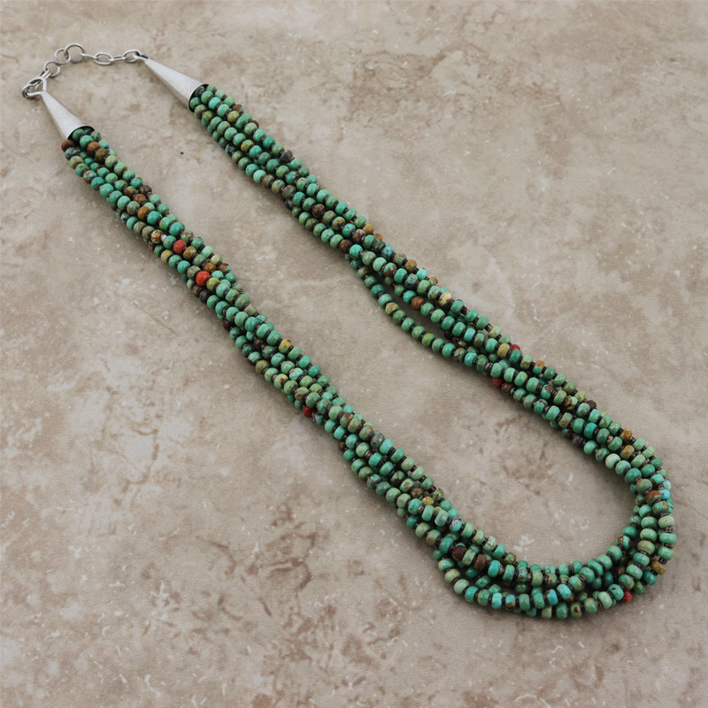 5-Strand Turquoise and Apple Coral Necklace