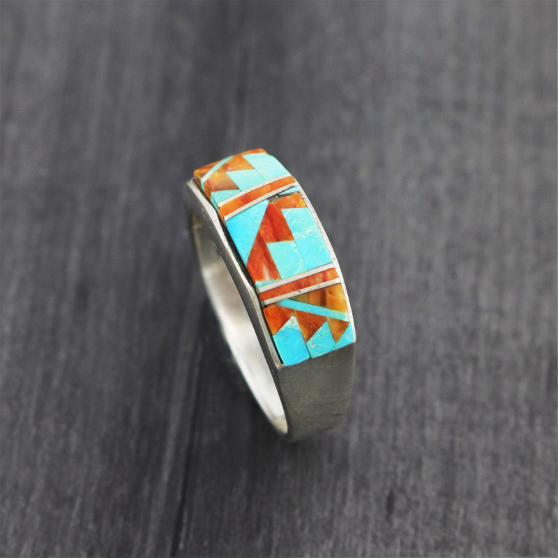 Inlaid Turquoise and Spiny Oyster Ring