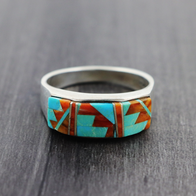 Inlaid Turquoise and Spiny Oyster Ring